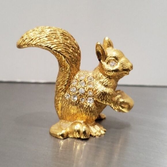 Other - Gold Squirrel Holding Nut Rhinestone Figurine